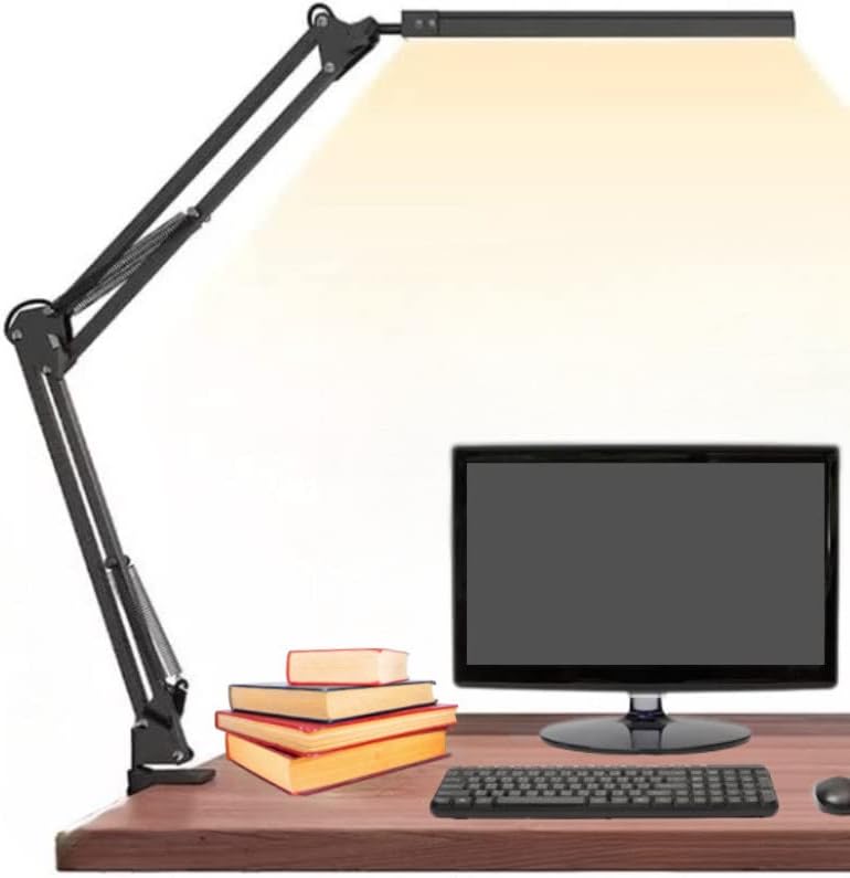 Glotrasol LED Desk Lamp with Clamp, Large Bright Desk Light, Swing Arm Eye Caring Table Lamp, Dimmable Foldable 360 Degree Spin USB Adapter Clip on for Home, Office Work, 3 Color Mode,10 Brightness