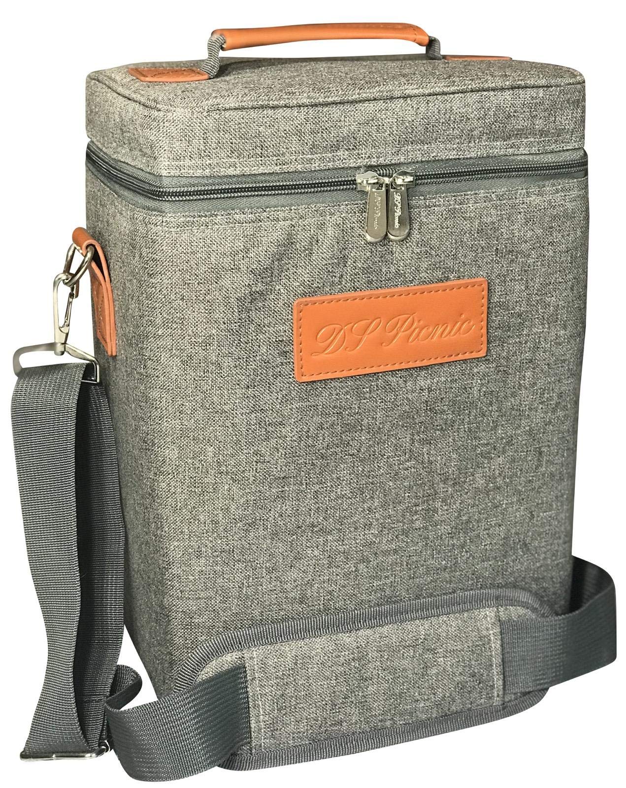 Insulated Wine Tote Bag Wine Bottle Carrier 4 Bottle Capacity Cooler Bag for Outdoor Camping Great Wine Lover Gift with Handle and Adjustable Shoulder Strap (Gray)