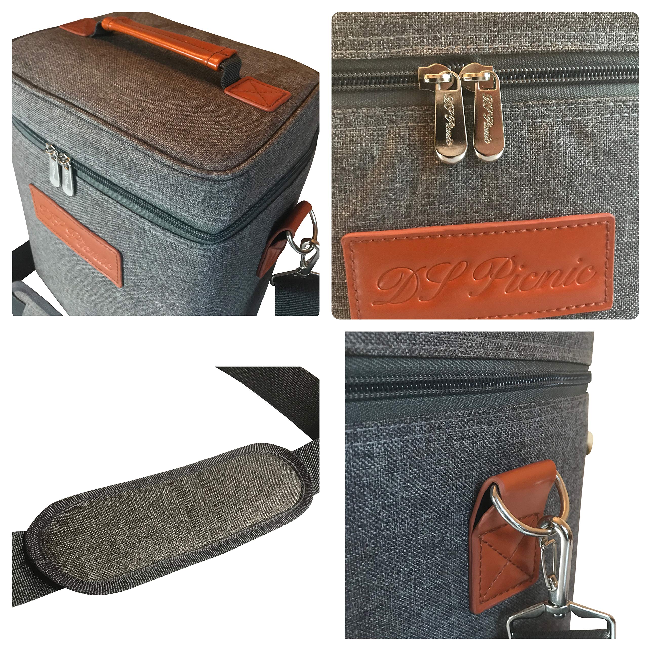 Insulated Wine Tote Bag Wine Bottle Carrier 4 Bottle Capacity Cooler Bag for Outdoor Camping Great Wine Lover Gift with Handle and Adjustable Shoulder Strap (Gray)